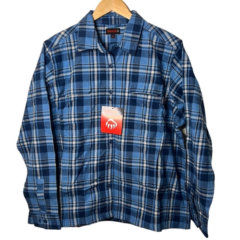 Women’s 2X Wolverine NWT Blue Flannel Button Up Top 🏷 w/hand pockets Bluebell